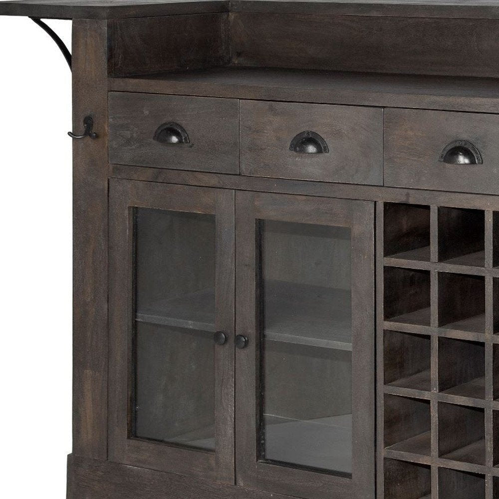 29" Gray Solid Wood Rolling Kitchen Island With Storage HomeRoots