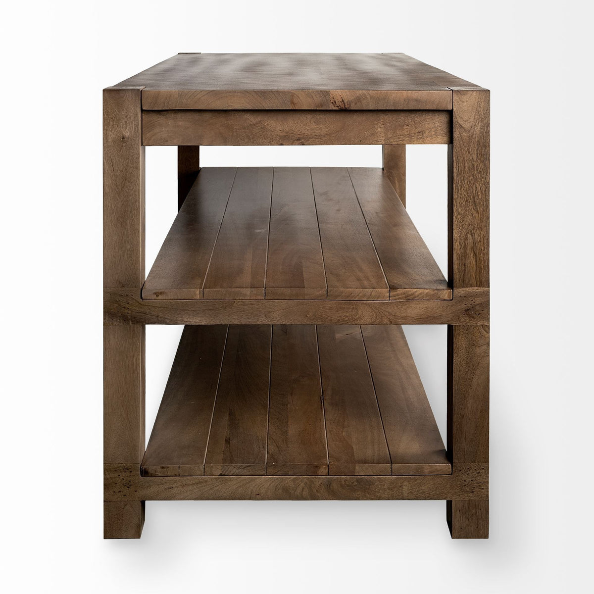 Brown Solid Wood Kitchen Island With Two Tier Smooth Counter Top — view 11