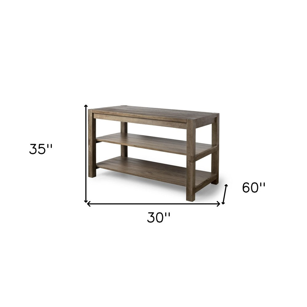 Brown Solid Wood Kitchen Island With Two Tier Smooth Counter Top — view 6