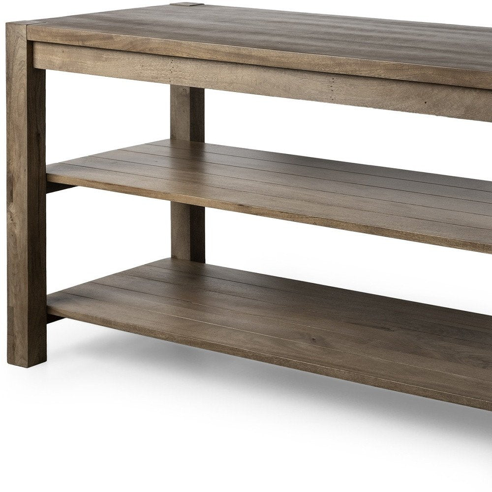 Brown Solid Wood Kitchen Island With Two Tier Smooth Counter Top — view 14