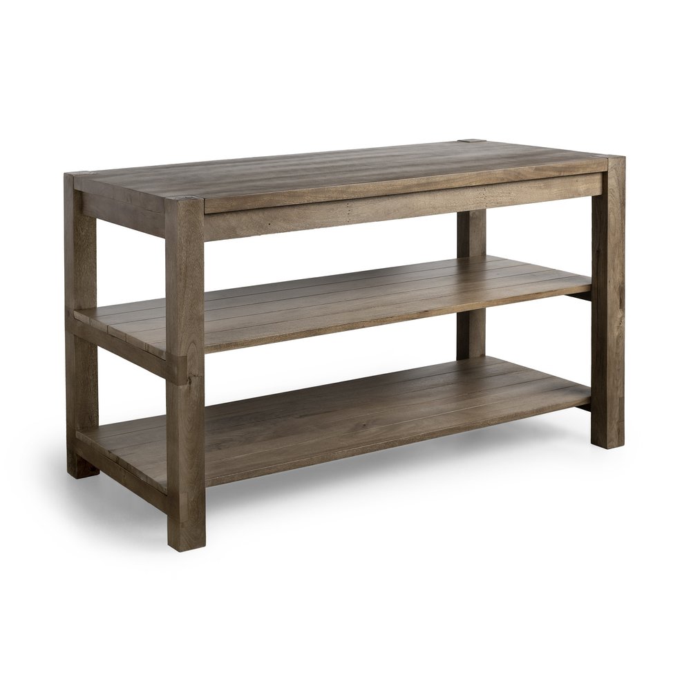 Brown Solid Wood Kitchen Island With Two Tier Smooth Counter Top — view 15