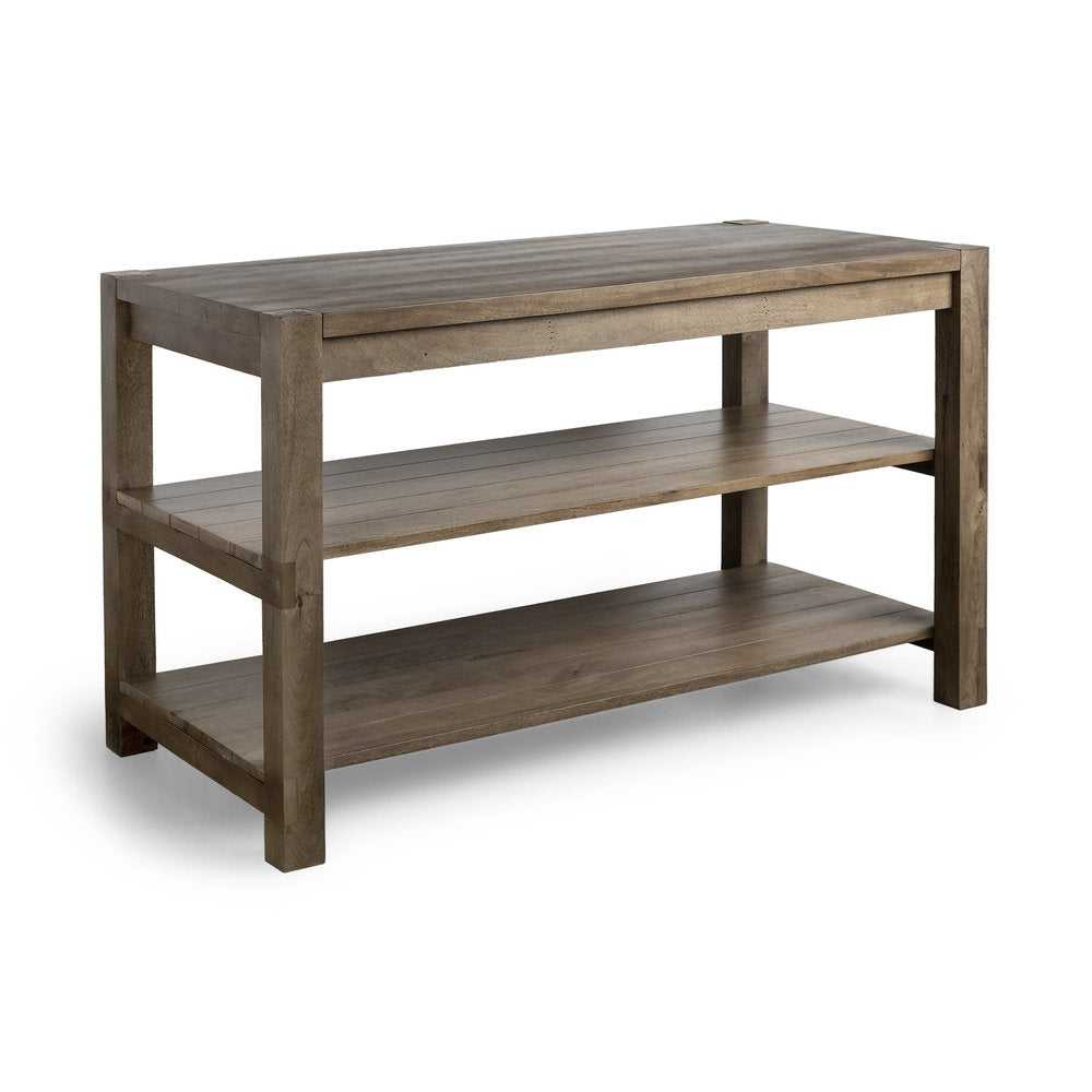 Brown Solid Wood Kitchen Island With Two Tier Smooth Counter Top HomeRoots