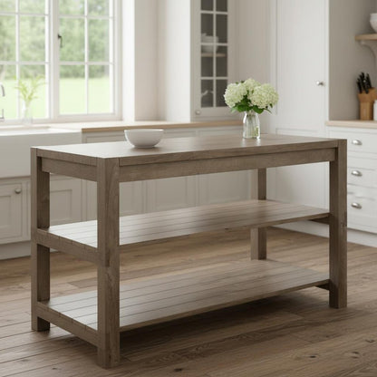 Brown Solid Wood Kitchen Island With Two Tier Smooth Counter Top HomeRoots