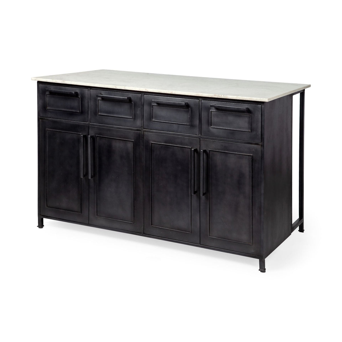 Solid Iron Black Body White Marble Top Kitchen Island With 4 Drawer HomeRoots