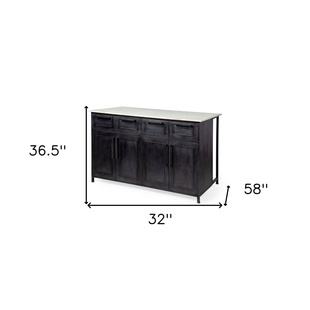 Solid Iron Black Body White Marble Top Kitchen Island With 4 Drawer HomeRoots