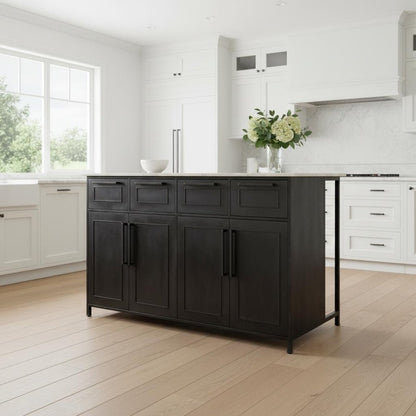 Solid Iron Black Body White Marble Top Kitchen Island With 4 Drawer HomeRoots