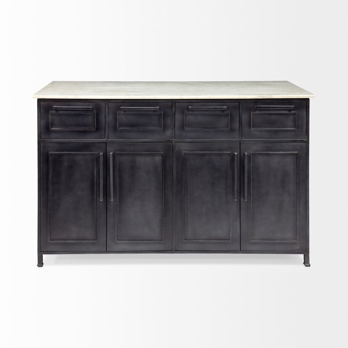 Solid Iron Black Body White Marble Top Kitchen Island With 4 Drawer — view 2