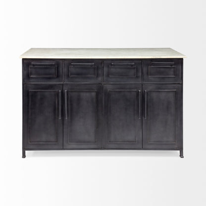 Solid Iron Black Body White Marble Top Kitchen Island With 4 Drawer HomeRoots