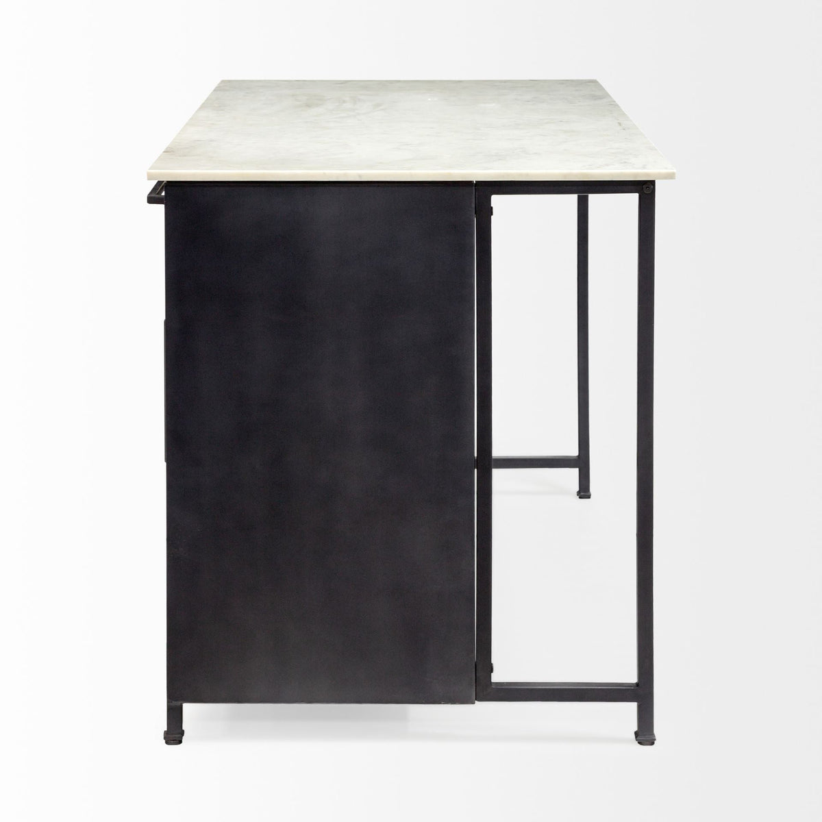 Solid Iron Black Body White Marble Top Kitchen Island With 4 Drawer — view 3