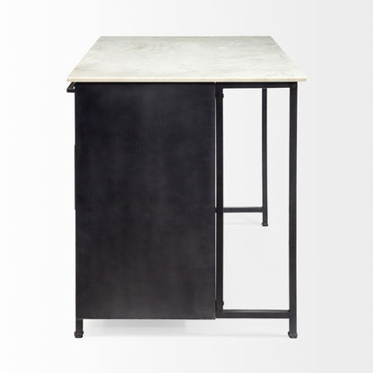 Solid Iron Black Body White Marble Top Kitchen Island With 4 Drawer HomeRoots