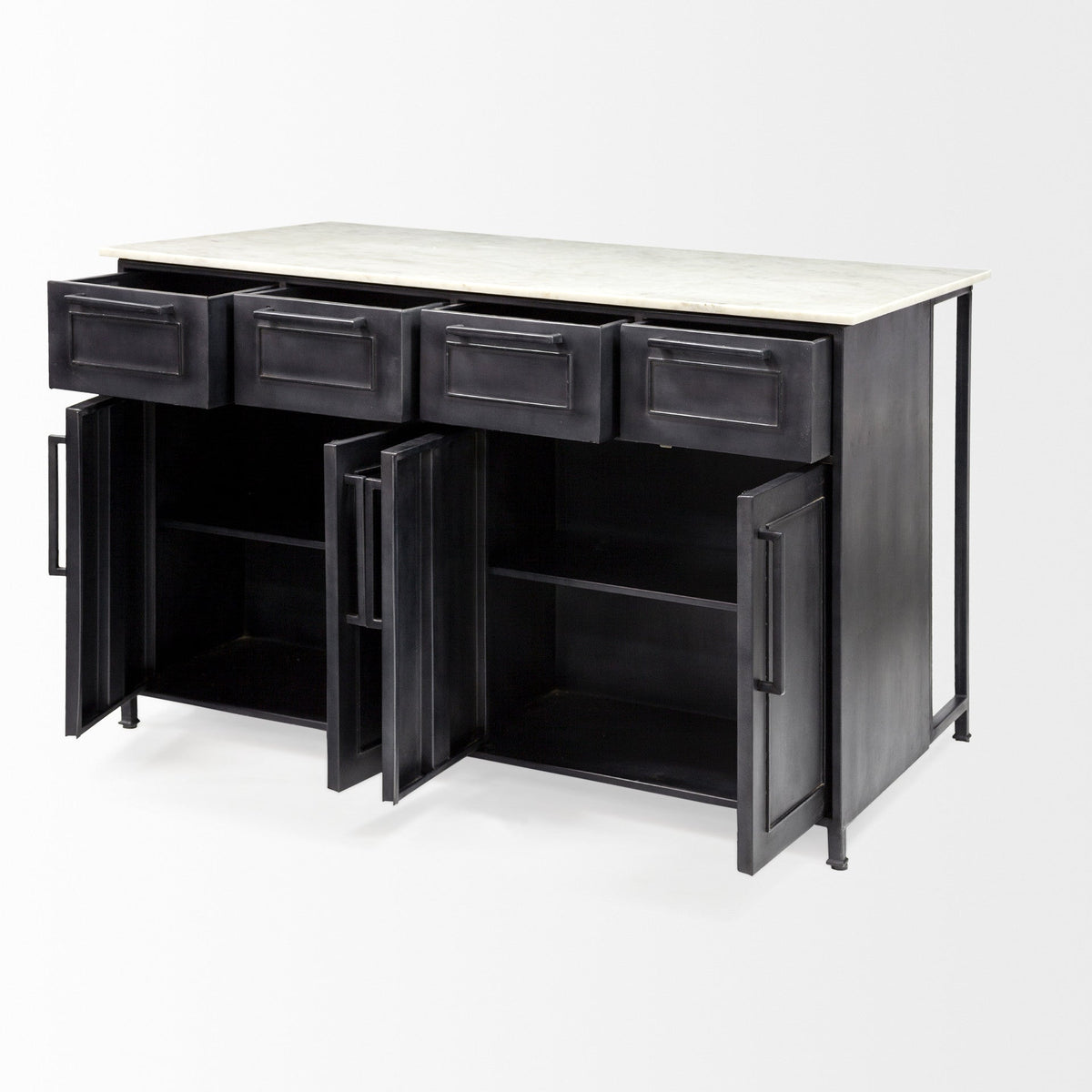 Solid Iron Black Body White Marble Top Kitchen Island With 4 Drawer — view 5