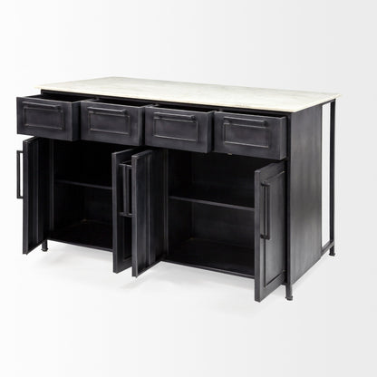 Solid Iron Black Body White Marble Top Kitchen Island With 4 Drawer HomeRoots