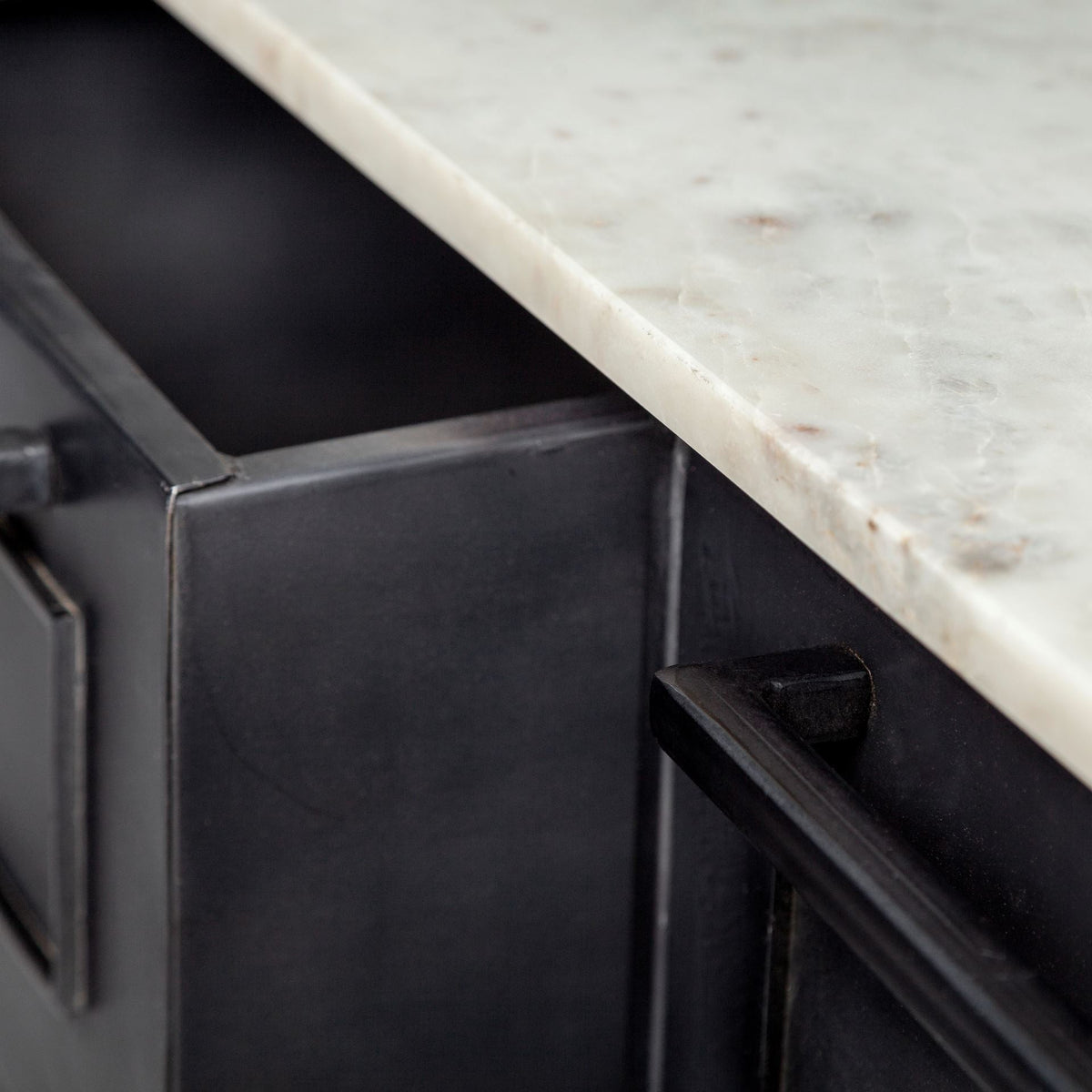 Solid Iron Black Body White Marble Top Kitchen Island With 4 Drawer HomeRoots