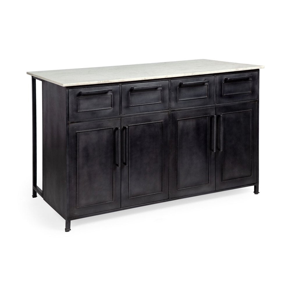 Solid Iron Black Body White Marble Top Kitchen Island With 4 Drawer HomeRoots