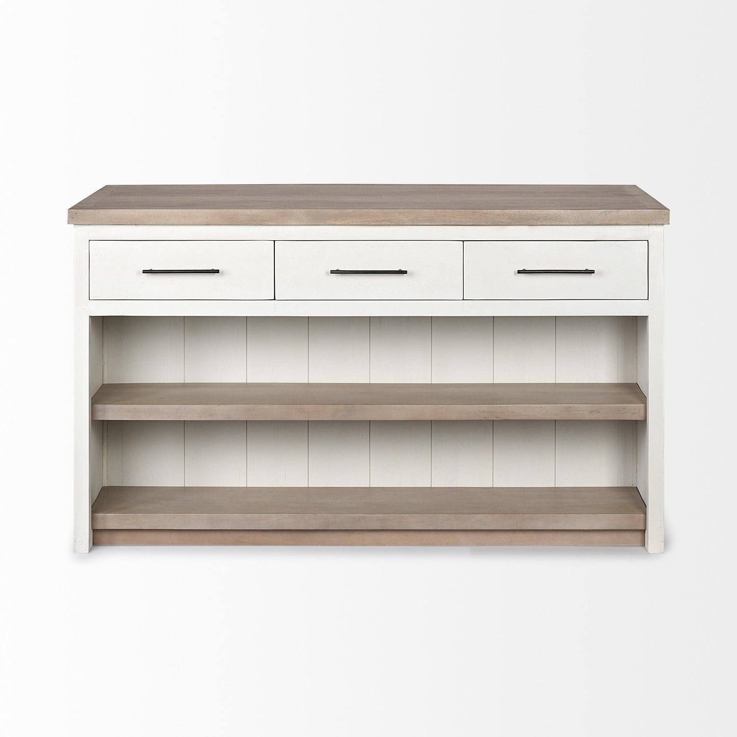 White And Brown Two Tone Wooden Kitchen Island With 3 Drawers HomeRoots
