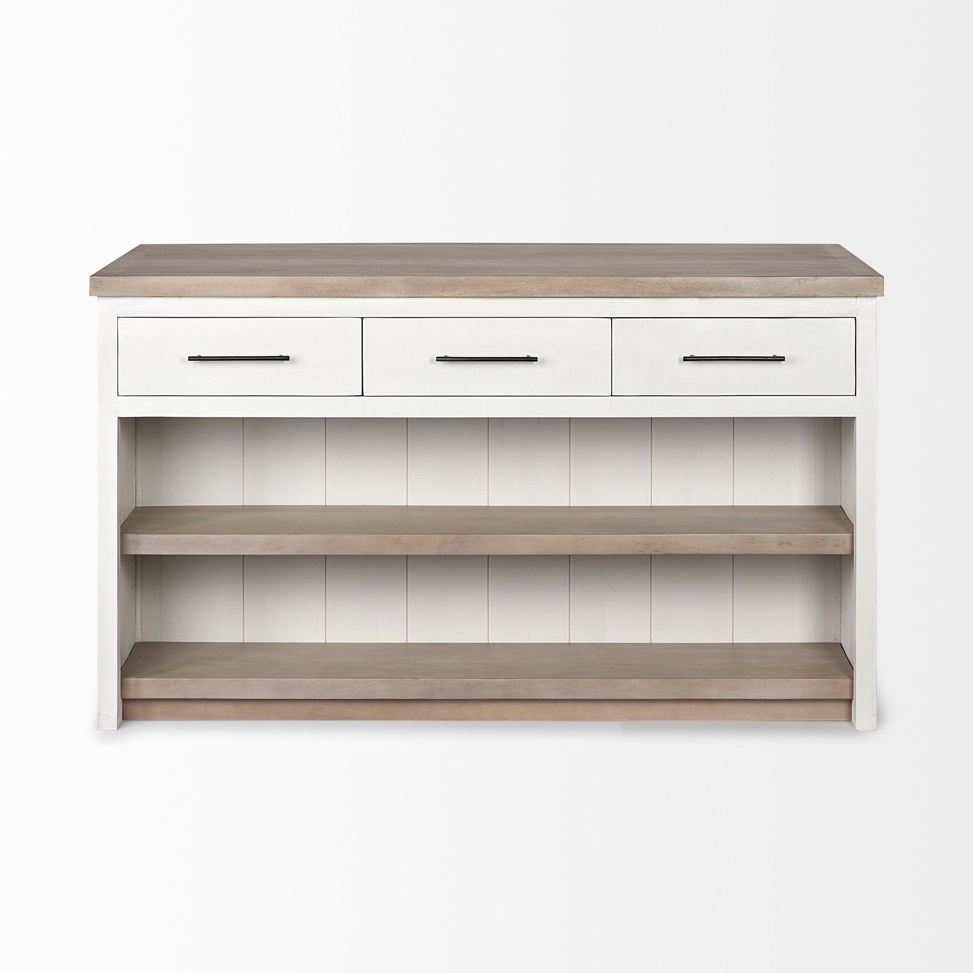 White And Brown Two Tone Wooden Kitchen Island With 3 Drawers HomeRoots