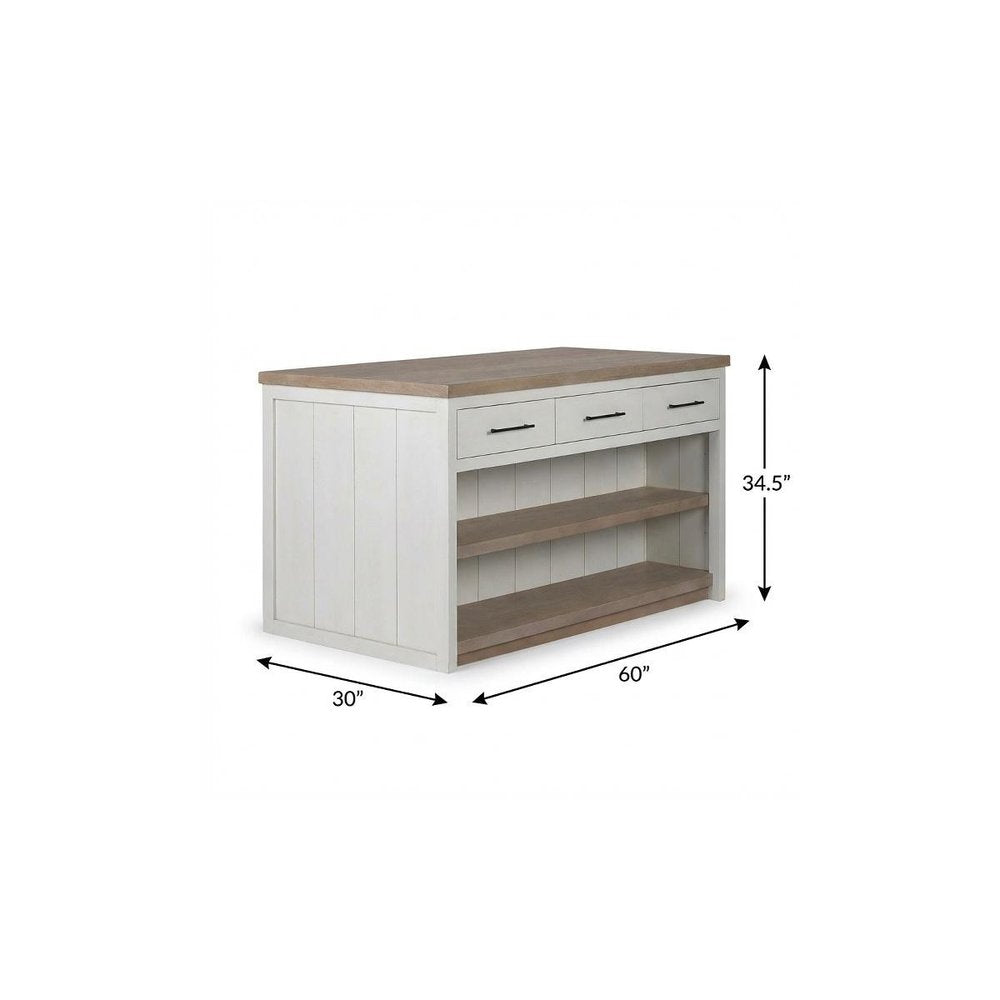 White And Brown Two Tone Wooden Kitchen Island With 3 Drawers HomeRoots