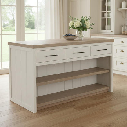 White And Brown Two Tone Wooden Kitchen Island With 3 Drawers HomeRoots