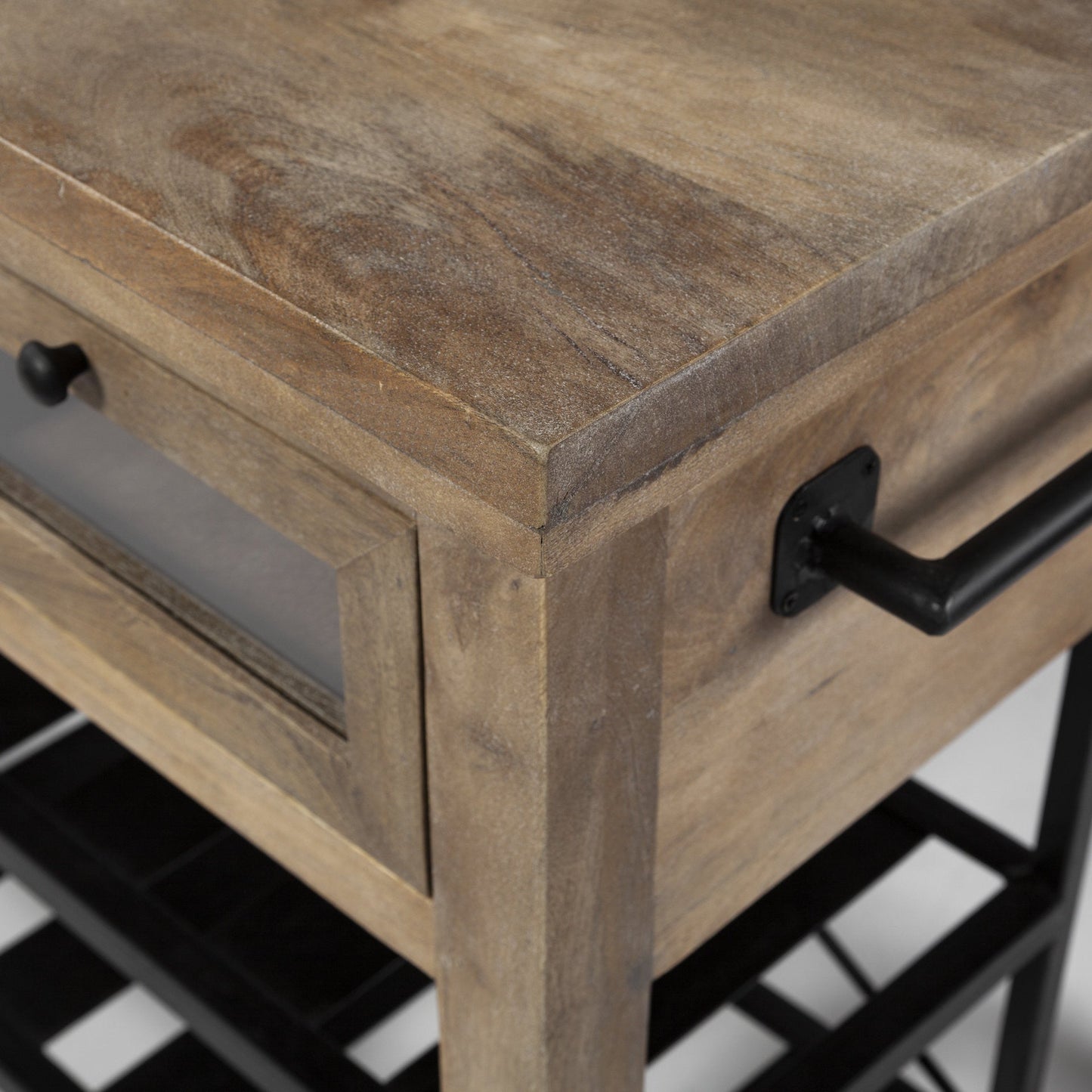 Brown Solid Wood Top Kitchen Island With Two Tier Black Metal Rolling HomeRoots