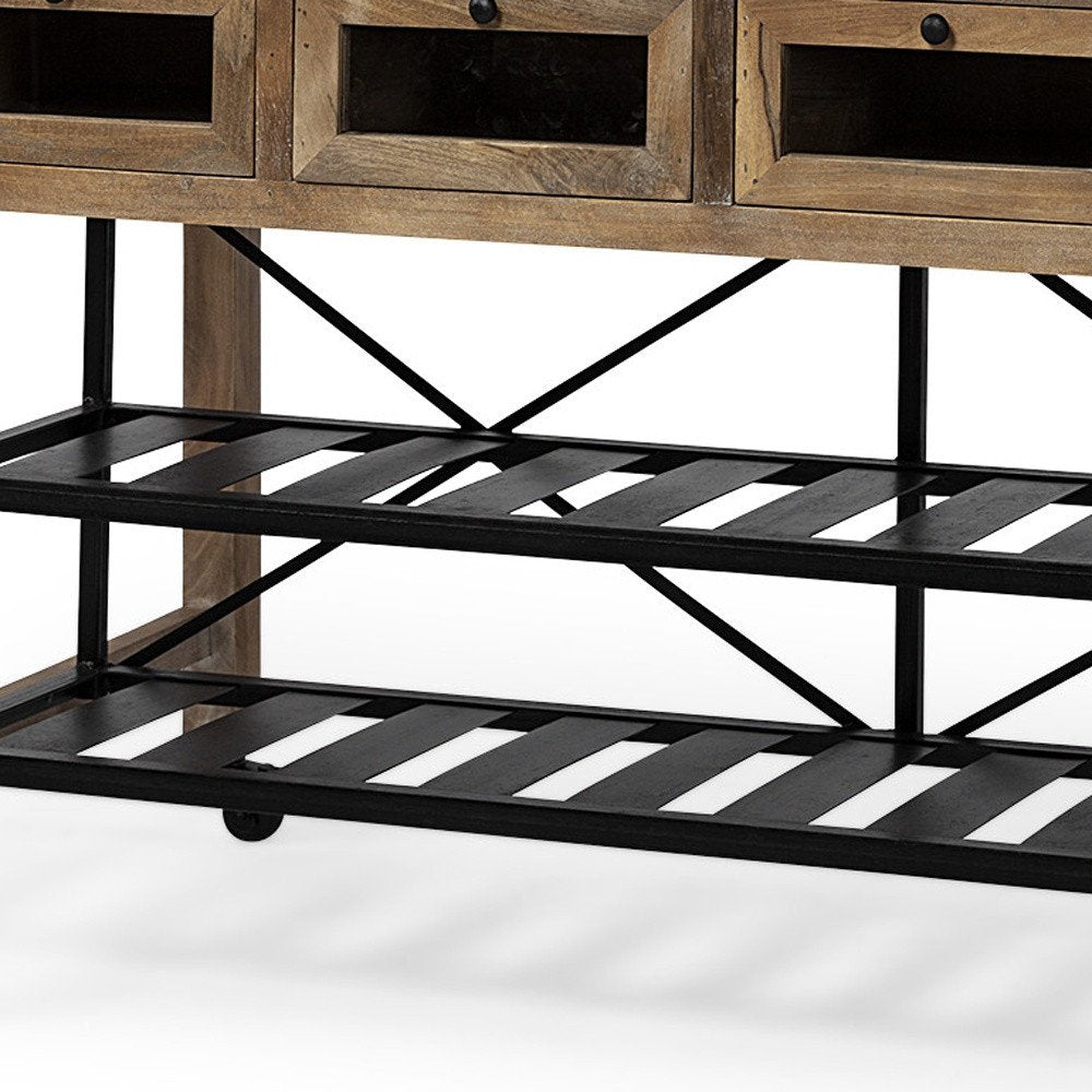 Brown Solid Wood Top Kitchen Island With Two Tier Black Metal Rolling HomeRoots