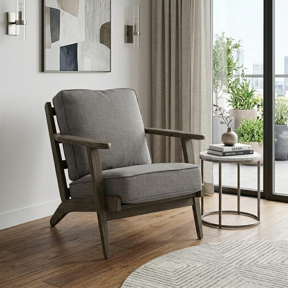 31" Gray and Brown Fabric Lounge Chair HomeRoots