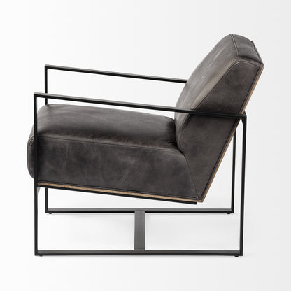 32" Black Genuine Leather Distressed Arm Chair