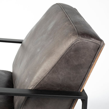32" Black Genuine Leather Distressed Arm Chair