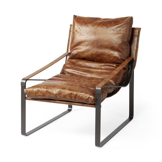 35" Brown and Black Leather Distressed Lounge Chair HomeRoots