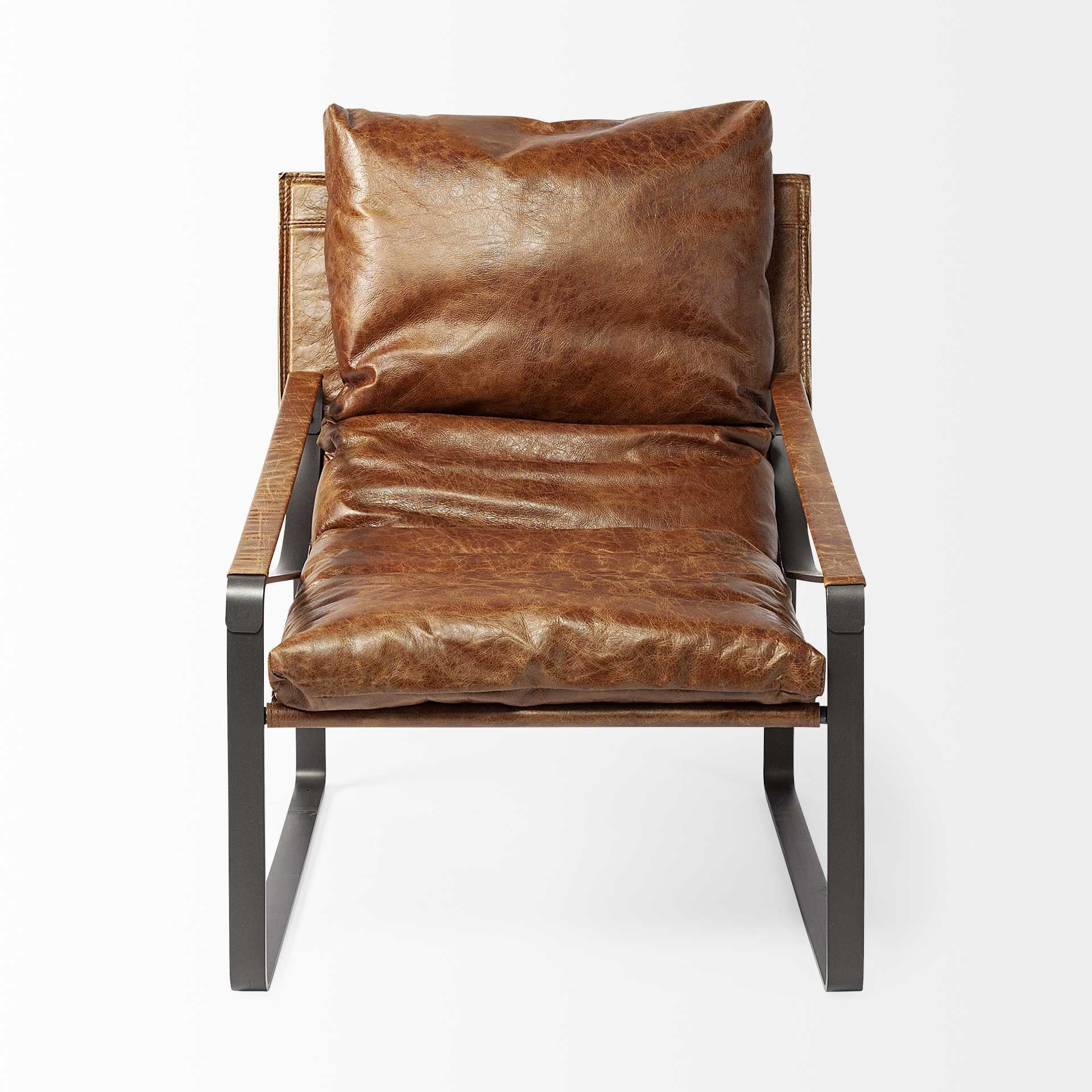 35" Brown and Black Leather Distressed Lounge Chair HomeRoots