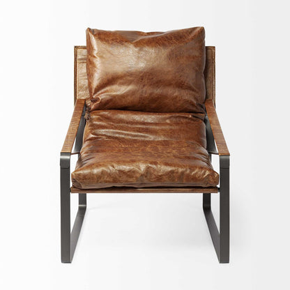 35" Brown and Black Leather Distressed Lounge Chair HomeRoots