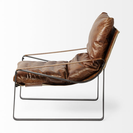 35" Brown and Black Leather Distressed Lounge Chair HomeRoots