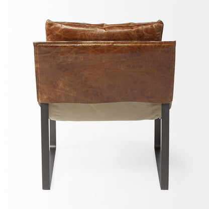 35" Brown and Black Leather Distressed Lounge Chair HomeRoots