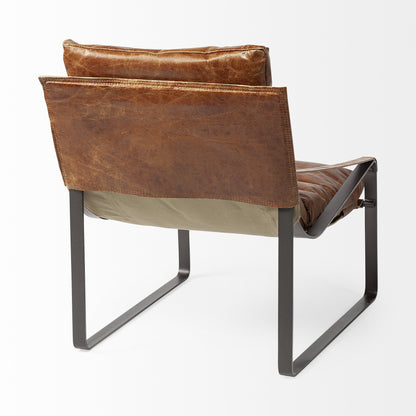 35" Brown and Black Leather Distressed Lounge Chair HomeRoots