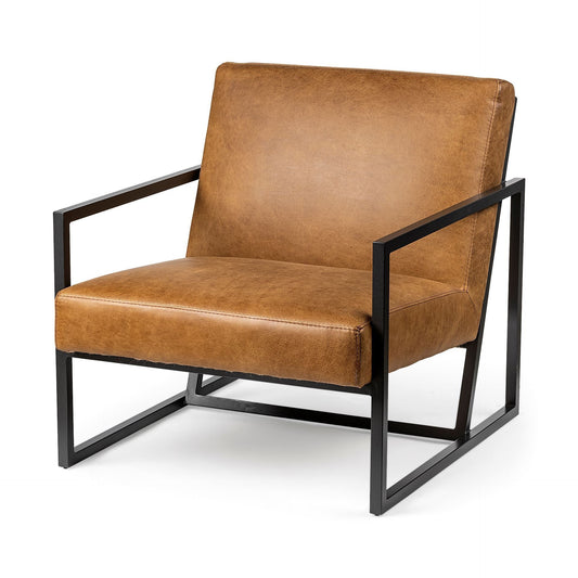 32" Brown and Black Faux Leather Distressed Arm Chair HomeRoots