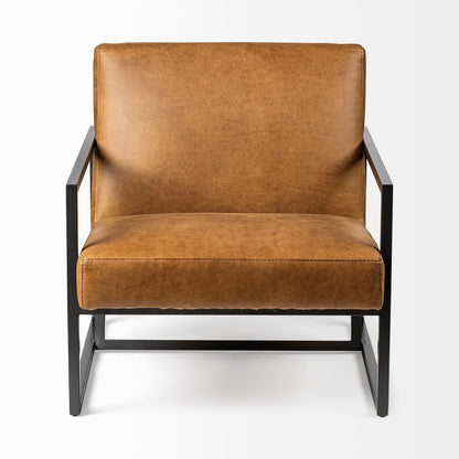 32" Brown and Black Faux Leather Distressed Arm Chair HomeRoots