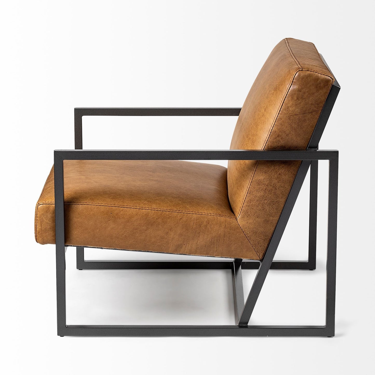 32" Brown and Black Faux Leather Distressed Arm Chair HomeRoots