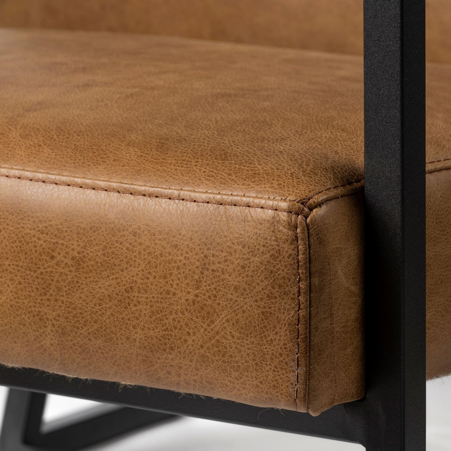 32" Brown and Black Faux Leather Distressed Arm Chair HomeRoots