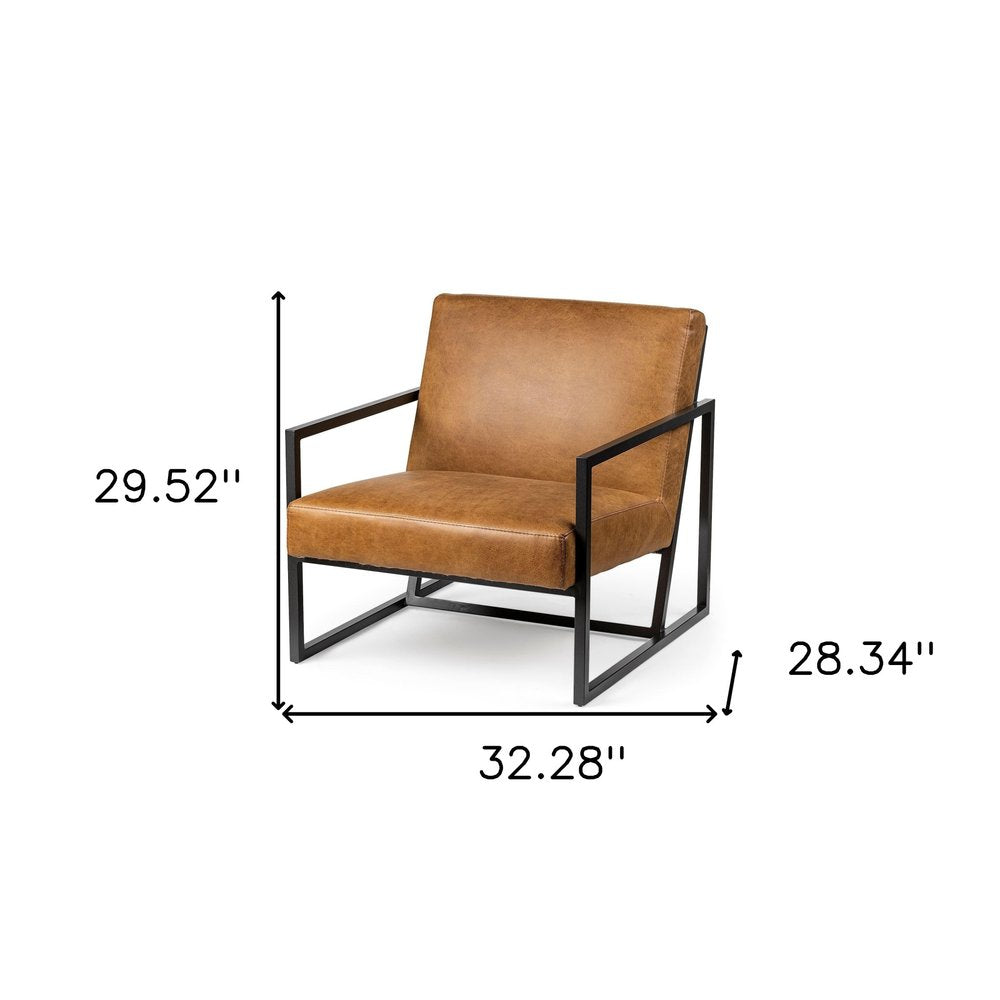 32" Brown and Black Faux Leather Distressed Arm Chair HomeRoots