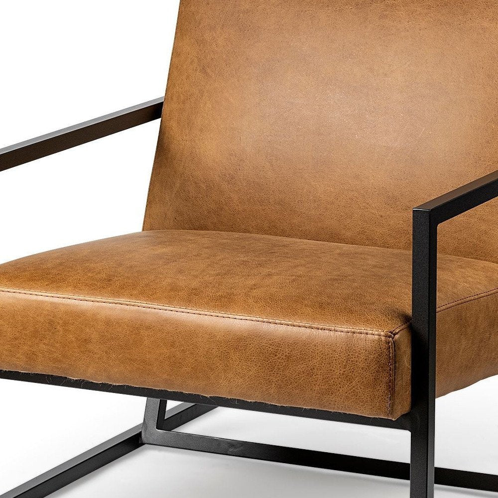 32" Brown and Black Faux Leather Distressed Arm Chair HomeRoots