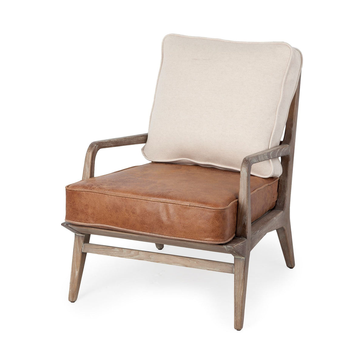 24" Beige and Brown Leather Arm Chair — view 1