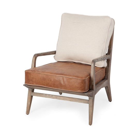 24" Beige and Brown Leather Arm Chair HomeRoots