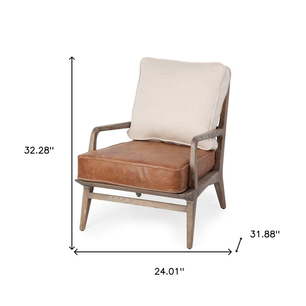 24" Beige and Brown Leather Arm Chair HomeRoots