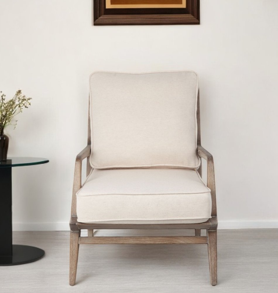 24" Ivory and Brown Fabric Arm Chair HomeRoots
