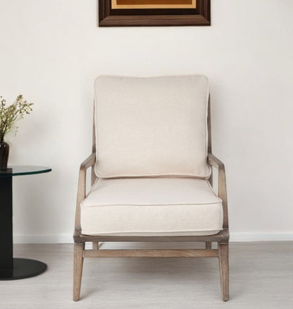 24" Ivory and Brown Fabric Arm Chair HomeRoots