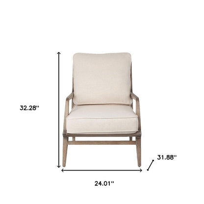 24" Ivory and Brown Fabric Arm Chair HomeRoots
