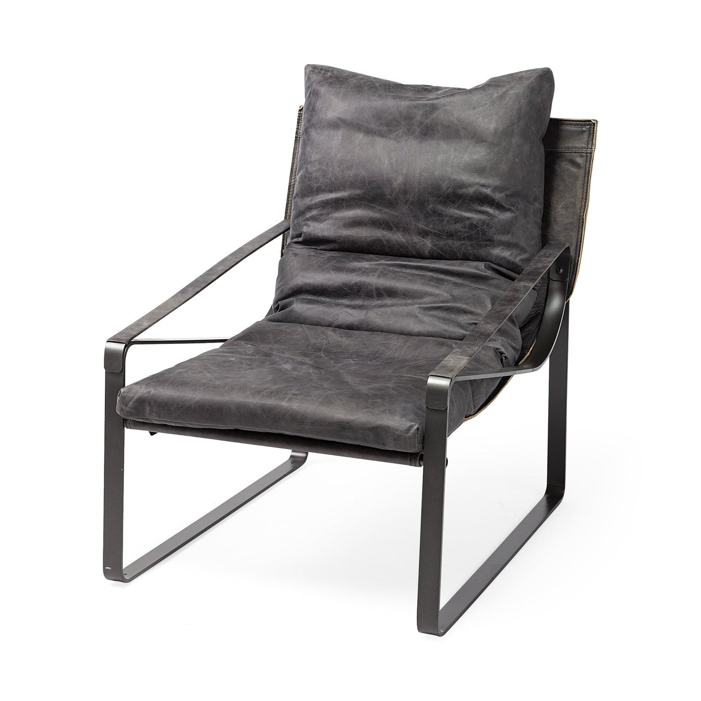35" Black Leather Distressed Arm Chair HomeRoots