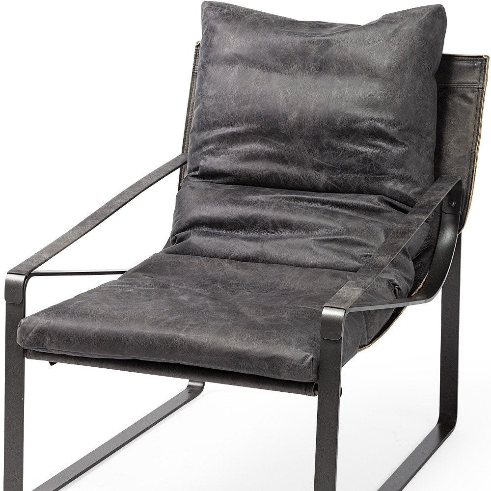 35" Black Leather Distressed Arm Chair HomeRoots