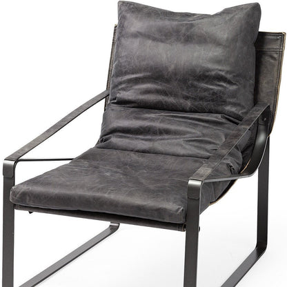 35" Black Leather Distressed Arm Chair HomeRoots