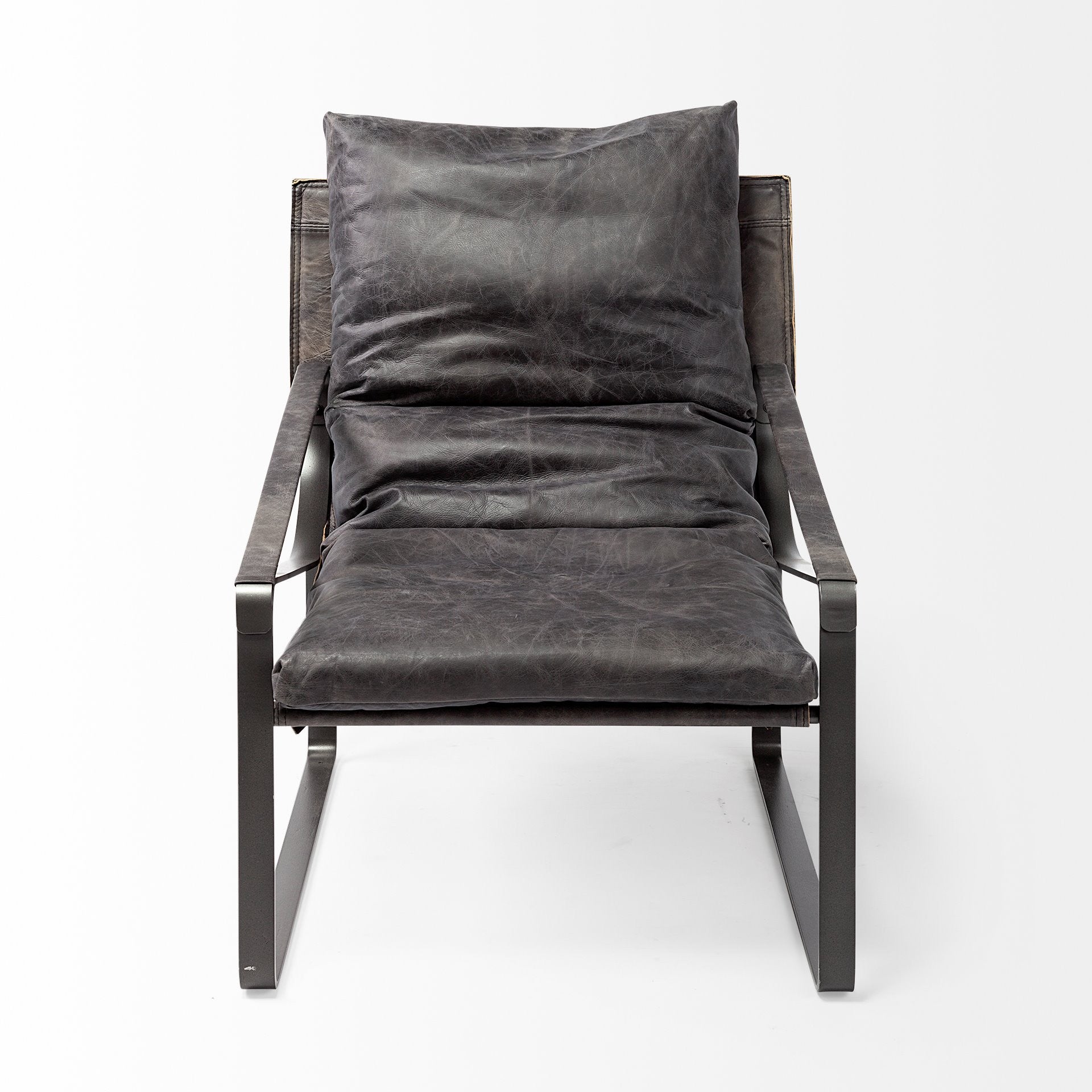35" Black Leather Distressed Arm Chair HomeRoots