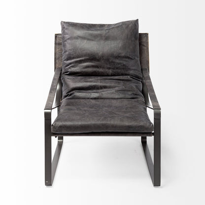 35" Black Leather Distressed Arm Chair HomeRoots